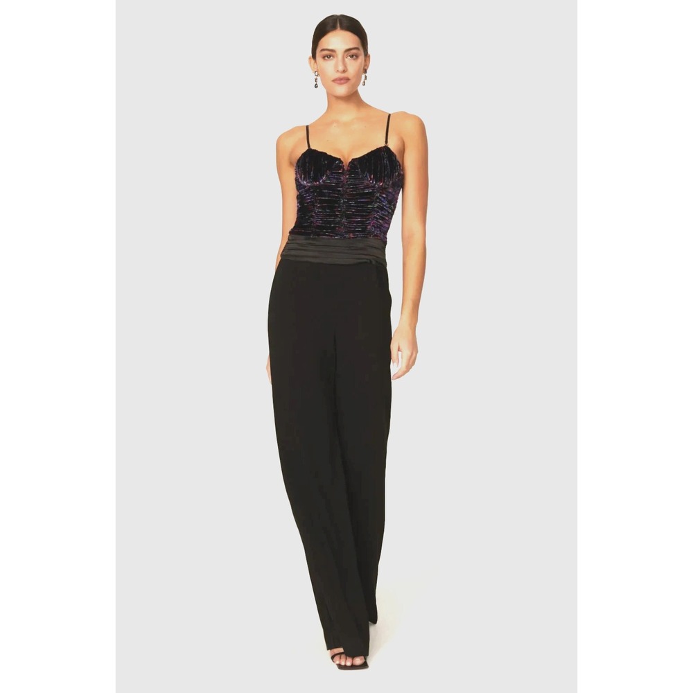 Ramy Brook Velvet Jumpsuit‎ Black Purple Sz 2 Whimsygoth Bustier Event Feminine